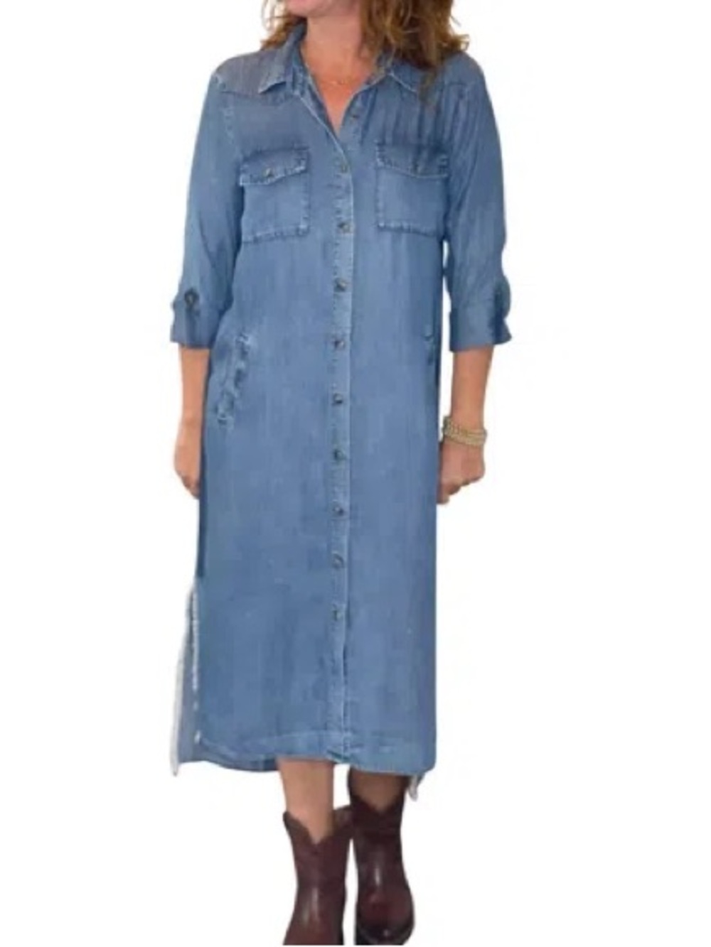 NWT GeeGee Denim Button-Front Maxi Shirt Dress in Light Wash Large